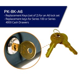 APG Cash Drawer Replacement Key Set | Compatible with APG A5 Code Locks | Set of 2 Keys | for APG’s Series 100 and Series 4000 Cash Drawers | PK-8K-A6