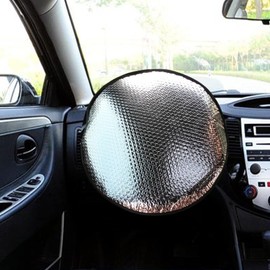 Slykew 1 Pack Car Steering Wheel Sun Shade Cover, 18.11In x 18.11In Foldable Reflective Thicken Steering Wheel Heat Insulation Cover, Universal Reused Waterproof Automotive UV Protector (Silver)
