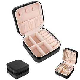 Mini Organizador de Joyería Portátil para Viaje, Material PU, Negro