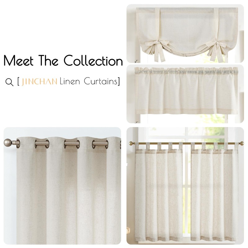 jinchan Tie Up Linen Kitchen Valance for Dining Room Window