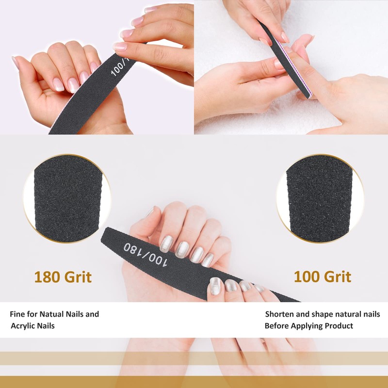 Nail Files, Professional Nail File,12PC 100/180 Grit Double-Sided Emery Board