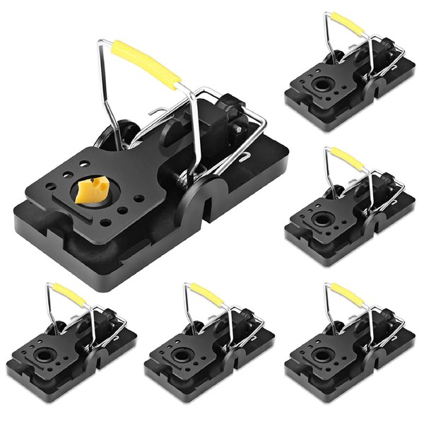ASPECTEK Mouse Trap, Easy Install Reusable Snap Traps, 6-Pack, Indoor, Plastic, Black
