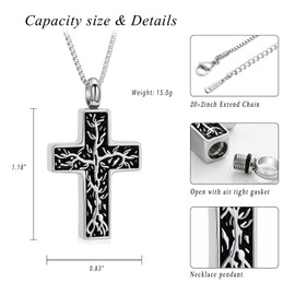 XSMZB Cross Urn Necklace for Ashes for Women Men Tree of Life Cross Cremation Jewelry Keepsake Pendant for Ashes of Loved One(Silver)