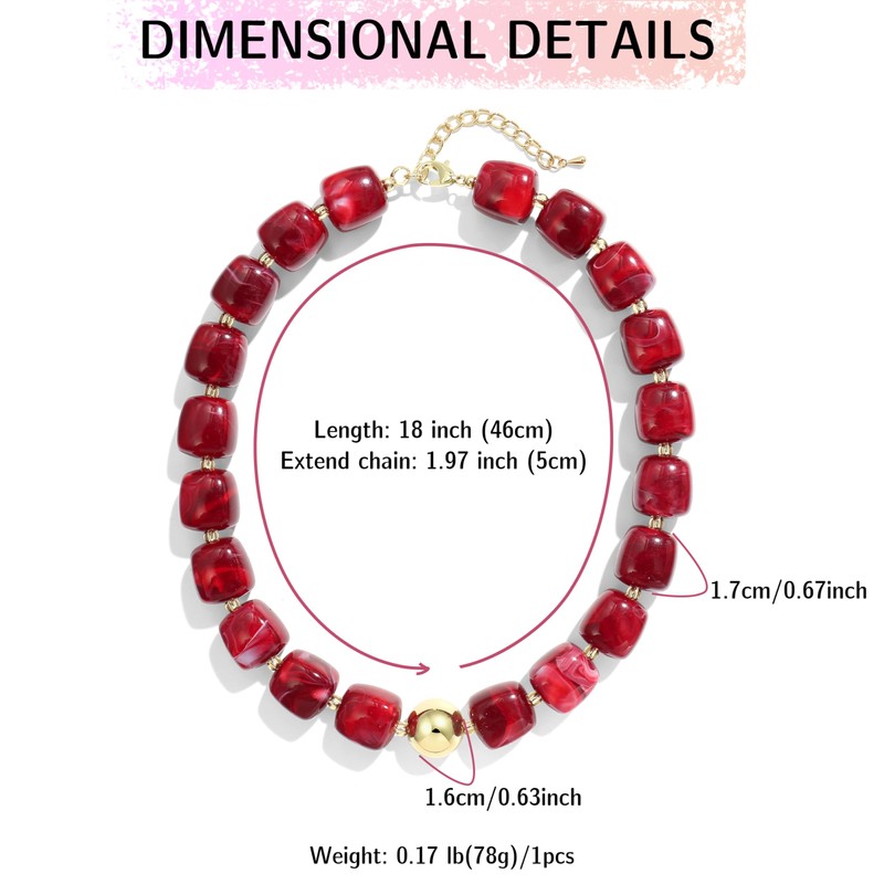 BREPINE Deep Red Chunky Necklaces for Women Multicolored Large Square