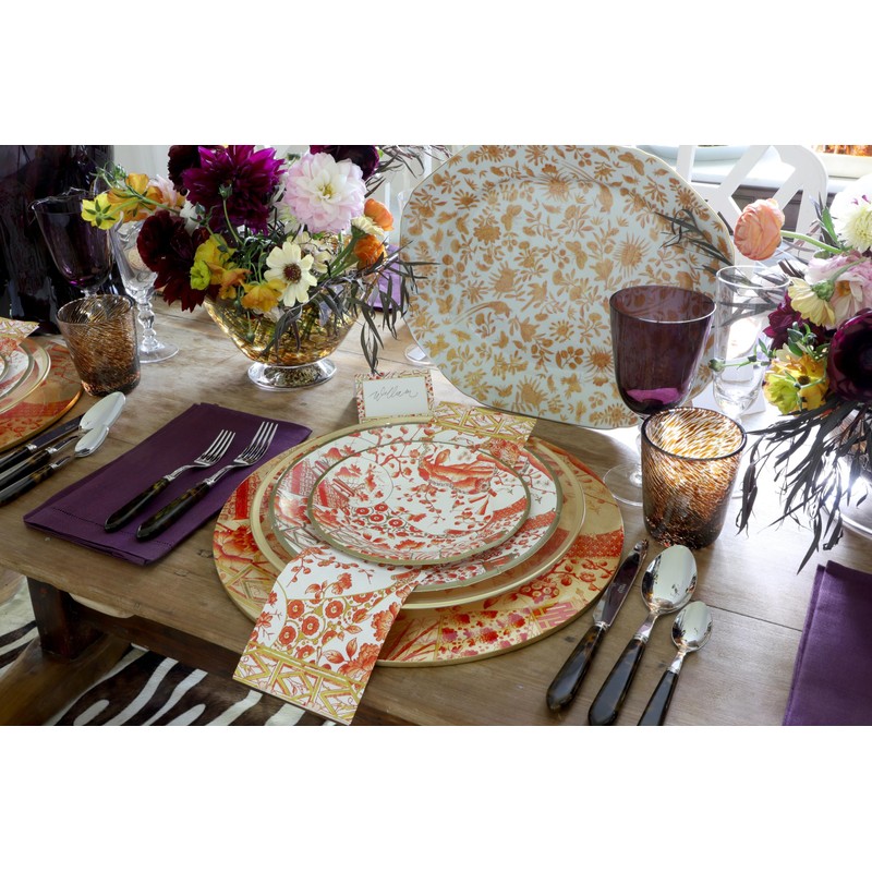 Caspari Gilded Porcelain Coral Dinner Plates - 8 Per Package