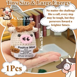 Bodeshis Positive Crochet Animals, Positive Animals, Cute Funny Cow Plush, Creative Knitted Unique Interesting Emotional Support Plush for Family Friends As Birthday Gifts, Party Decor