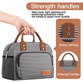 Yotrone Lunch Bag Women,Insulated Lunch Box Lunch Bag for Women Adult Work Men,Cute Lunch Tote Bag Large Capacity Reusable Cooler Lunch Containers for Travel Picnic or Office (Black and White Stripes)