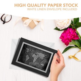 Greeting Cards Black (Insert) BW - World Map Earth Travel Blank Greetings Card Birthday Kids Party Boys Girls #39592