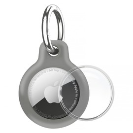 YOKRWO Holder 1-Pack Waterproof TPU Shell Protective Case, Anti-Scratch Airtags Key Chain for Apple Air Tags with All Metal Keychain Key Ring Clip (Gray)