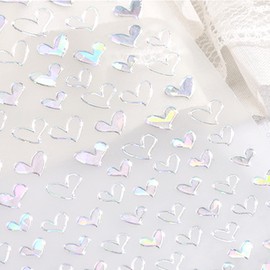 Laser Silver Hearts Nail Stickers for Nail Art Designs and Nail Decorations 3D Self Adhesive Nail Art Decals for Women Girls Kids for Fingernails Acrylic Nails Decor (6 Sheets)