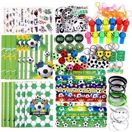 SUNBEAUTY Pack of 134 Football Party Bags Children with Football Snap Bracelet Tattoo Sticker Gift Bags Whistle Key Ring Bracelet Football Give Aways for Children Birthday Decoration