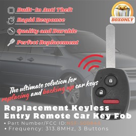 Boxonly Replacement Keyless Entry Remote Car Key Fob 313.8MHz N5F-S0084A Compatible with Honda Civic LX NGV Odyssey LX 2006-2017 3-Button Control Uncut Car Ignition Key ID46 PCF7961 J49 Chip