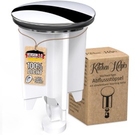 Kitchen Helpis® Universal Sink Plug 40mm Drain Plug Includes 1 x Drain Strainer Plug Sink Stopper Prevents Clogging & Odors Drain Plug White/Chrome Drain Plug