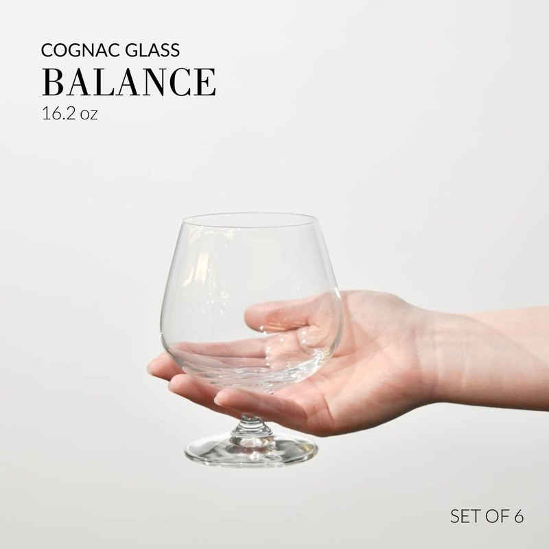 Krosno Brandy Cognac Snifter Glasses, Set of 6, 16.2 oz,