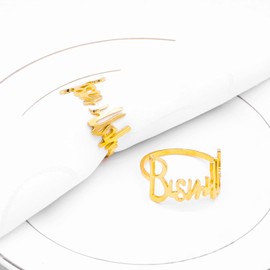 4 Pcs Eid Gold Napkin Rings Bismillah Letter Metal Napkin Buckles Set Bismillah Table Decor Ramadan Napkin Holder for Islamic Ramadan Holiday,Wedding, Christmas Party Banquet Table Decoration
