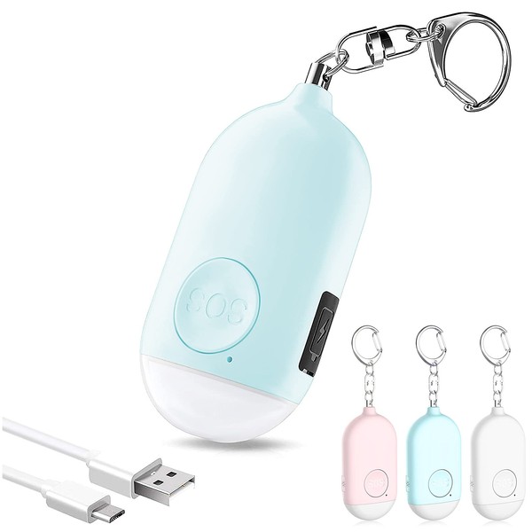 Personal Alarm with LED Light, USB Rechargeable, Loud 130 dB Waterproof, Elementary School, Girls, Boys, Women, Adults, Children (Blue)