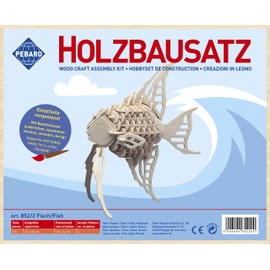 Pebaro 852/2 Holzbausatz Fisch, 3D Puzzle, Modellbausatz, Basteln mit Holz, Holzpuzzle Tier, vorgestanzte Holzplatte, inkl. Schmirgelpapier, ausbrechen, zusammenstecken, fertig, Geschenkidee