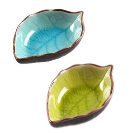 Leadigol 2PCS Ceramic Leaf Shape Dipping Sauce Dishes, Vintage Modern Style, Perfect for Condiments, Snack Plates