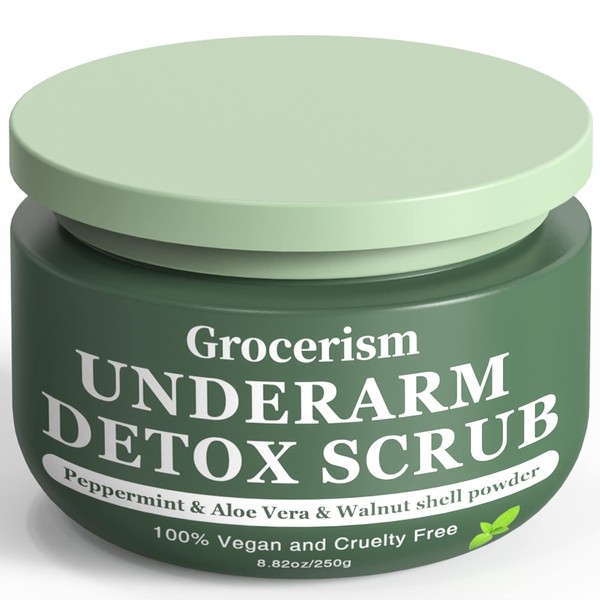 Armpit Detox and Body Scrub 8.8oz || with Peppermint and Aloe Vera for Odors Removing, Exfoliating, Moisturizing, Smoothen and Tighten, Also Underarm Detox for Legs, Knee, Feet, Arms and Hands