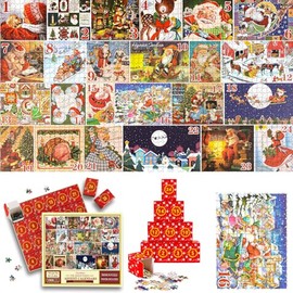 Advent Calendar 2024, Christmas Calendar Jigsaw Puzzles 1000 Pieces, Santa Claus Jigsaw Puzzle, 24 Puzzle Boxes for Countdown to Christmas, Christmas Gifts Toy for Adults and Children
