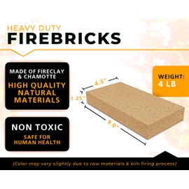 GIRtech USM-2 Heavy Duty Firebricks 2-Pack Fireclay, Chamotte 3000F US Stove 9" x 4-1/2" x 1-1/4" Insulating, Replacement Fire Bricks for Fireplaces, Wood Stoves, Pizza Ovens, Steel Furnaces, Forge