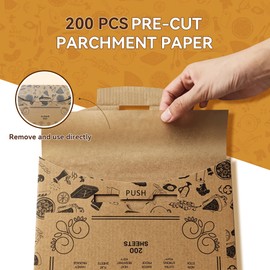 Pack of 200 Unbleached Parchment Paper Baking Sheets, 20 x 30 cm Baking Paper, Pre-Cut Non-Stick Parchment Sheets for Baking, Cooking, Grilling, Frying and Steaming