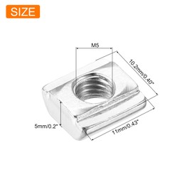 sourcing map 24Pcs M5 T Nut Tee Sliding Slot Nuts, T-Slot Nut Hammer Nut Block Square Nuts Fastener Carbon Steel Nickel Plated for Aluminum Extrusion Profile 2020 Series