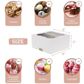 Leafiew 30 Pack 6x6x3 Bakery Boxes with Window – Small Cookie Boxes for Gift Giving – Treat Boxes for Small Cake, Pastry, Strawberries, Dessert, Candy, Charcuterie, Baked Goods and Food (White)
