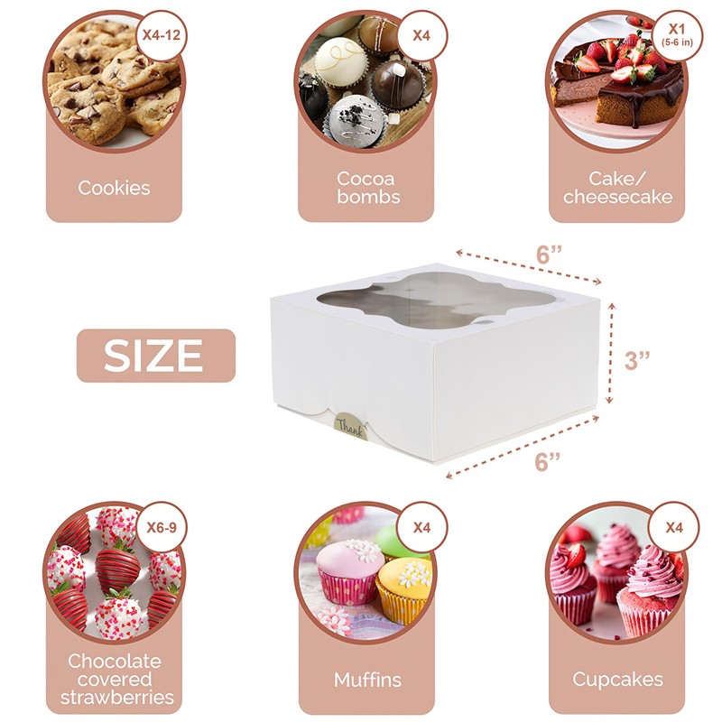 Leafiew 30 Pack 6x6x3 Bakery Boxes with Window – Small