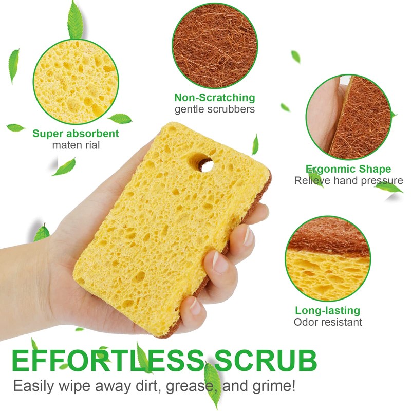 Biodegradable Natural Kitchen Sponge Eco Scratch Free Compostable Cellulose Sisal