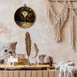 shiviody Vintage Christmas Bar Canvas Wall Art Decor, Winter Christmas Martini Cocktail Round Hanging Frame Prints Decorations for Home Bar Cart Kitchen Dining Room 10"x10"