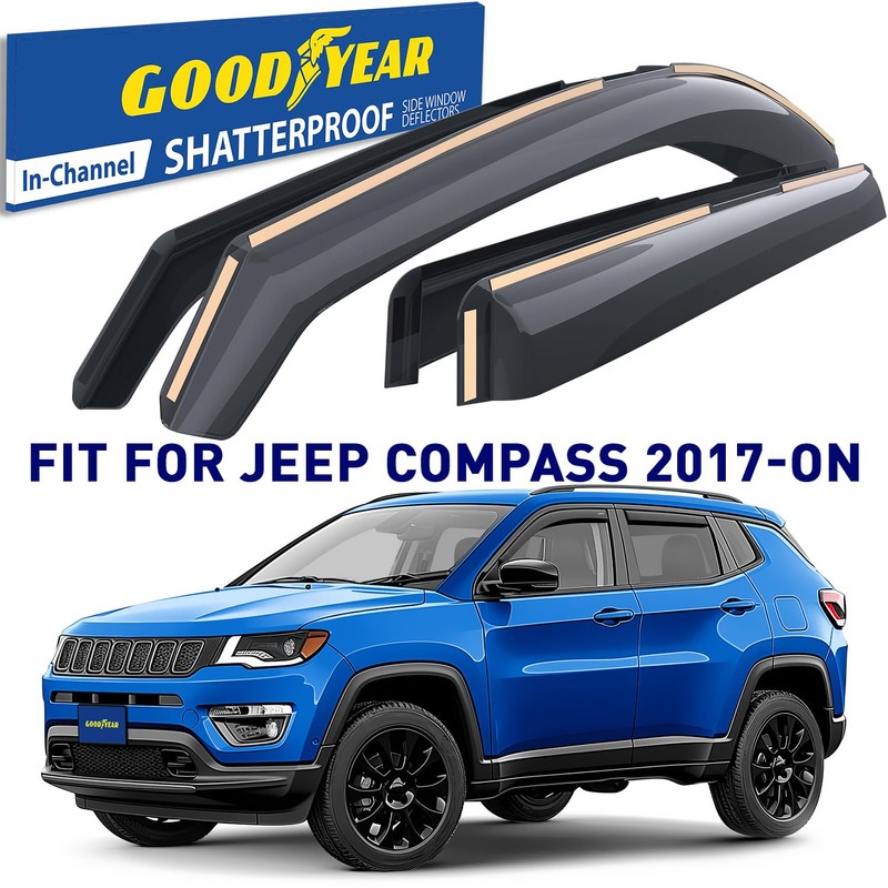 Goodyear Shatterproof in-Channel Window Deflectors for Jeep Compass 2017-2025, Rain