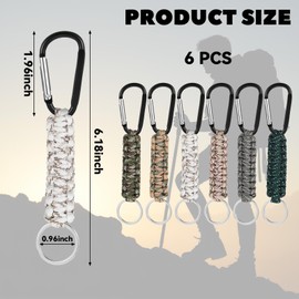 Teaaha 6PCS Paracord Keychain with Carabiner Heavy Duty Paracord Lanyard Strap, 550 Braided Strong Parachute Rope Necklace Tactical Key Chain Carabiner Clip for Outdoor Activities, Camera, Keys