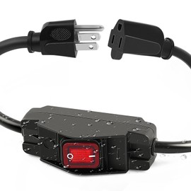 Knoweasy 2 Ft Outdoor Extension Cord with Switch On/Off: 14AWG 3 Prong Waterproof Cord, 15A 125V, Lighted Inline Power Switch for Electrical Equipment - Switched Extension Cord