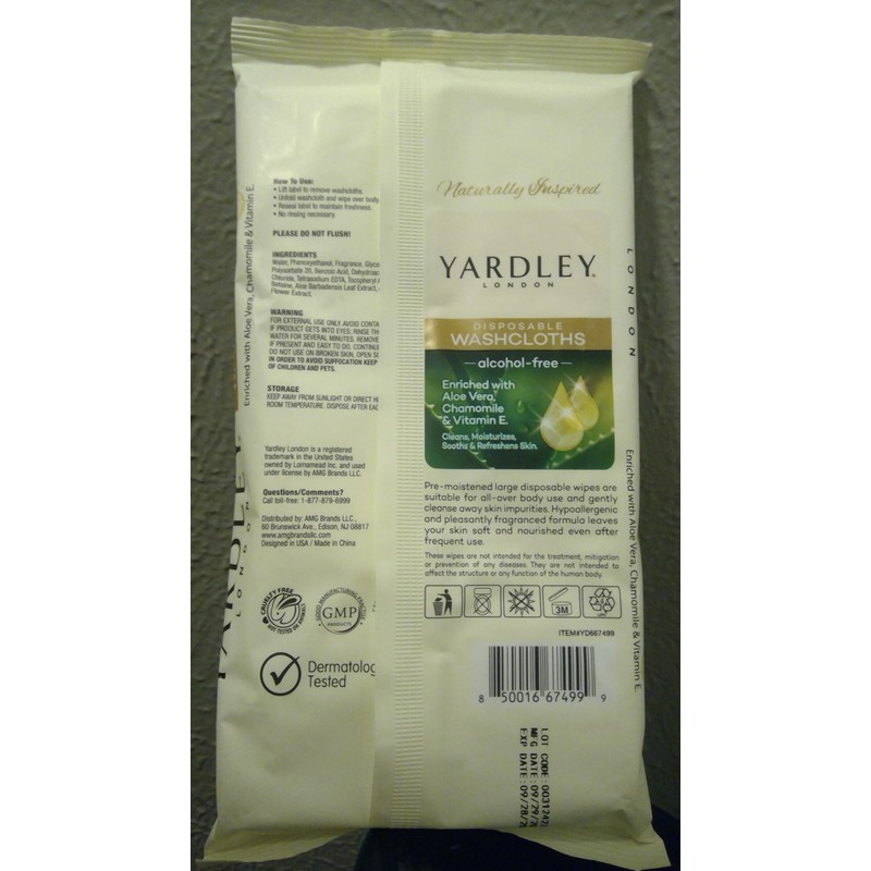 Yardley Disposable Washcloths 18 Pack Resealable