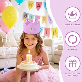 JOYUE Birthday Crown for Children, Fabric Birthday Crown with Velcro Buttons, Interchangeable Numbers from 0-9, Unisex Crown for Children's Birthday Party Supplies (Purple)