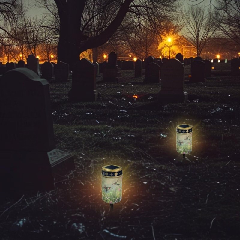 Uorisanigo Green Hummingbird Solar Memorial Lights for Graves Cemetery Flameless