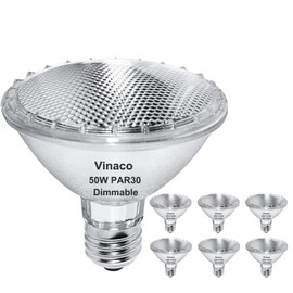 Vinaco PAR30 Halogen Bulb 50W 120V E26 Base, 6 Pack PAR30 Short Neck Halogen Long Lifespan，50W PAR 30 Dimmable 3000k Warm White，High Out PAR 30 Flood Light Instead for Flood Light Bulb Outdoor.…