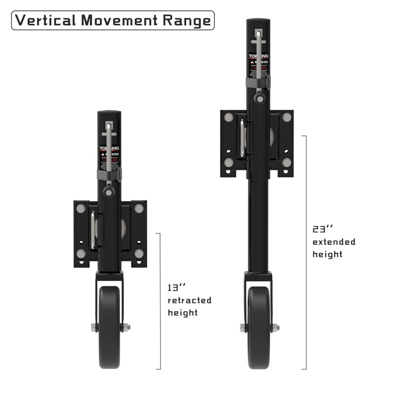 TOWKING 8" Spoke Wheel Trailer Jack, 10" Vertical Movement, 1500