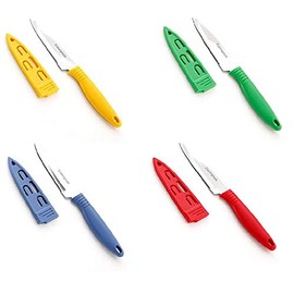 kitchen Paring Knives Knife Sets With Safety Sheath Cover, Set of 4, Red, Yellow, Blue & Green Knife