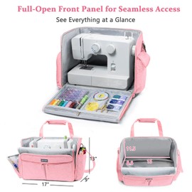 AMOIGEE Full-Open Sewing Machine Case with Wheels, Large Rolling Sewing Machine Bag with Detachable Foldable Dolly, Heavy-Duty Embroidery Tote for Brother Singer Janome Standard Machines Storage