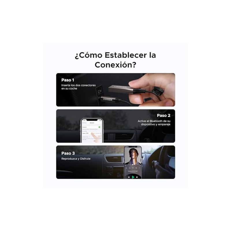 UGREEN Adaptador Aux a Bluetooth 6.0 para Coche con LDAC,