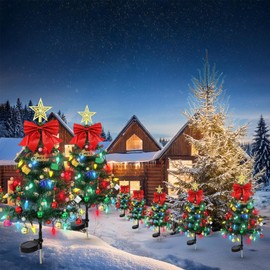 ASTNIC 2 Pack Solar Christmas Tree Decoration Outside, 36.6 Inch Waterproof Prelit Solar Christmas Tree with 40 LED Lights Ball Gift for Porch Cemetery Pathway Yard (Christmas Tree 2PCS)