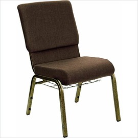 18.5''W Brown Fabric HERCULES Church Chair with Book Rack - Gold Vein Frame