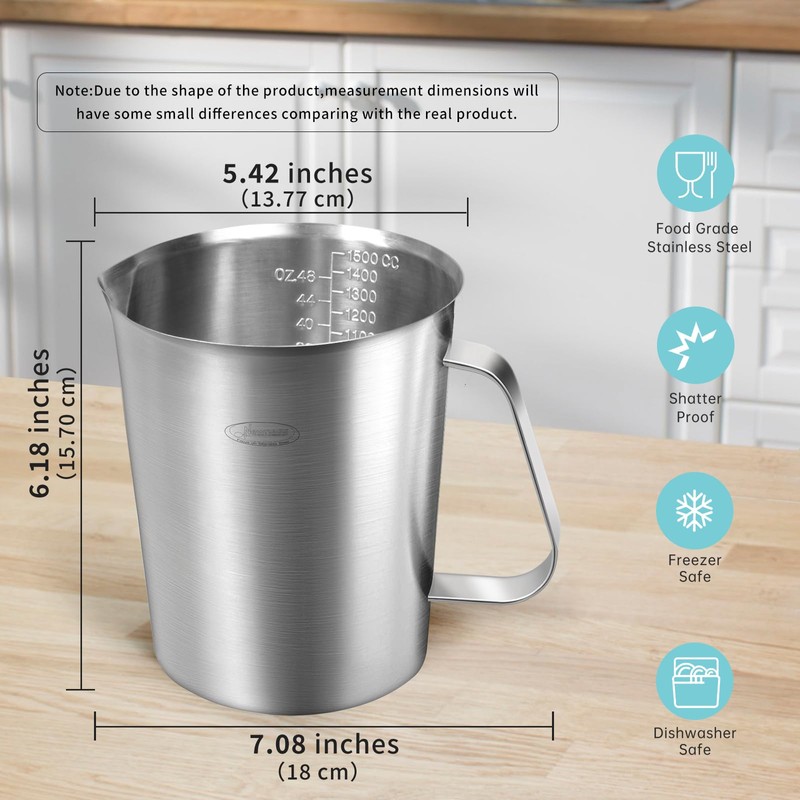 Newness Stainless Steel Measuring Jug with Handle – 3 Measuring