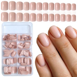 LuckForever Short Press on Nails 240pc Glossy Lotus Pink Press on Nails Short Square Round Fake Nails Full Cover 10 Sheets Nail Adhesive Tabs,Small Wooden Sticks and Nail Files False Nails for Women