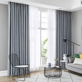 Jacquard Chenille Curtains Semi Blackout Geometric Modern Curtains for Living Room Bedroom 2 Panels Set (2 x 52 x 84 Inch,Blue and Gold)