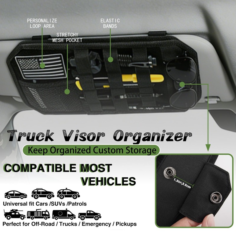 Car Sun Visor Organizer, Tactical Molle Panel Visor Storage Organizer