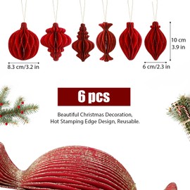 Pack of 6 Reusable Christmas Honeycomb Balls for Hanging Paper Christmas Decoration Ornaments Decoration Honeycomb Hanging Decoration for Christmas Pendants Christmas Tree Decoration Christmas Tree