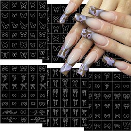 6 Sheets Airbrush Nail Stencils for Nail Art Butterfly Bow Nail Art Stickers Hollow Design Auxiliary Nails Guides French Nails Tip Stencil Tools Butterfly Decals for Women Manicure Accessories